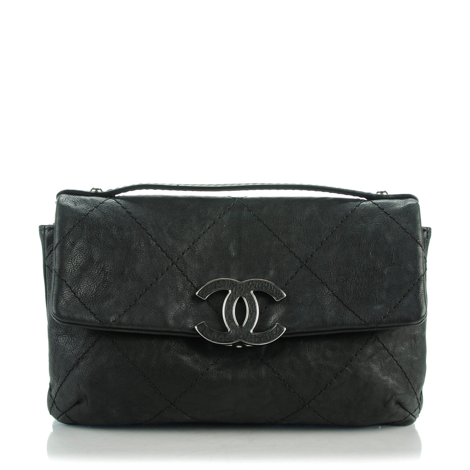 Chanel Washed Calfskin Diamond Stitch Hamptons Clutch With Chain Black 1 of 8