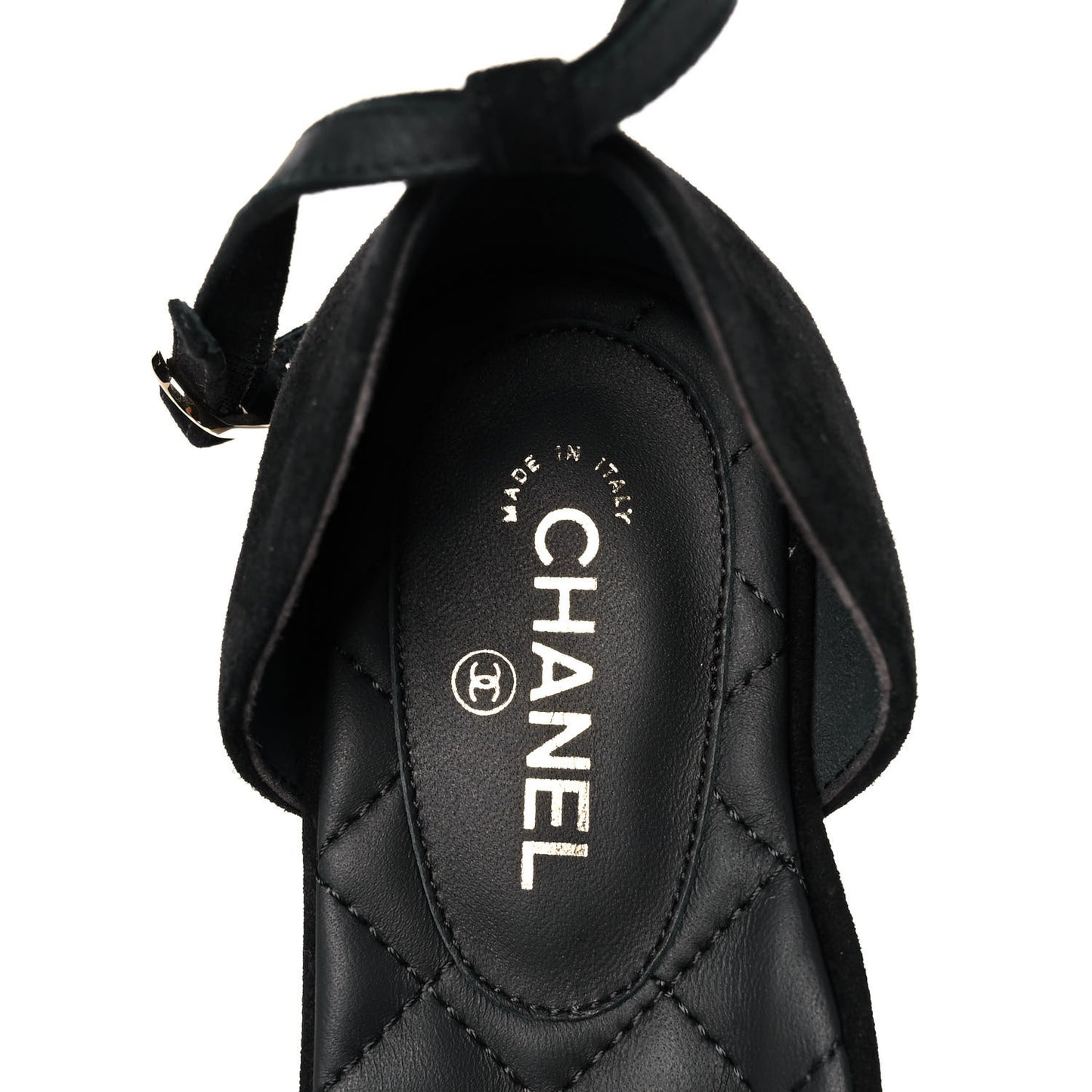 Suede Grosgrain CC Cap Toe Ankle Flat 37 Black