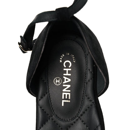 Chanel Suede Grosgrain CC Cap Toe Ankle Flat 37 Black 7 of 8