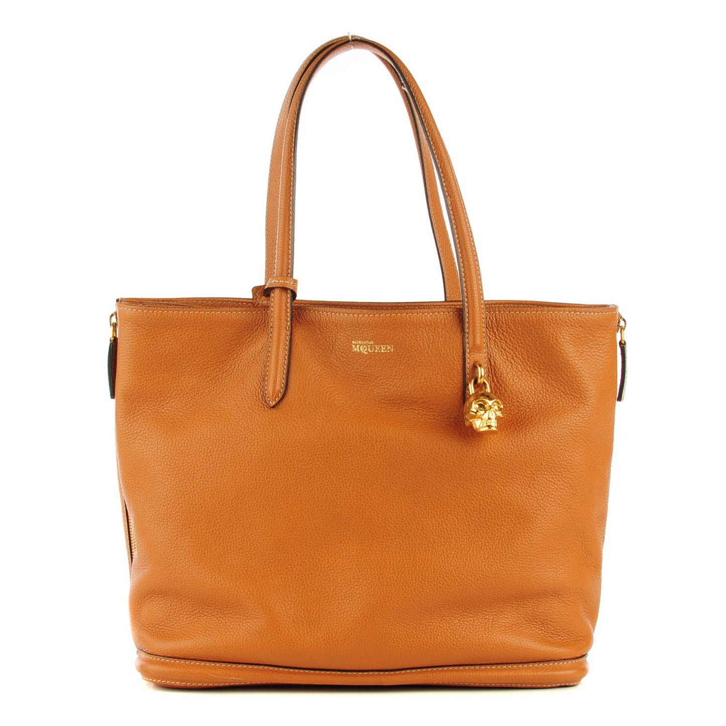 Pebbled Calfskin Skull Padlock Tote Tan