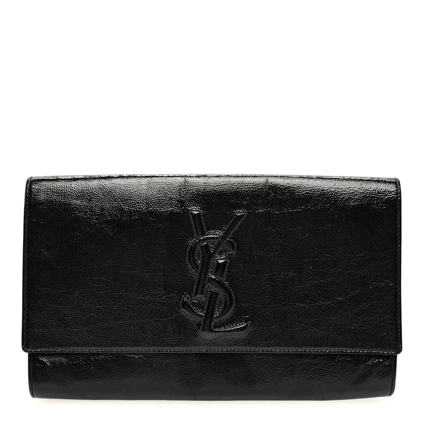 Textured Patent Monogram Large Belle De Jour Clutch Black