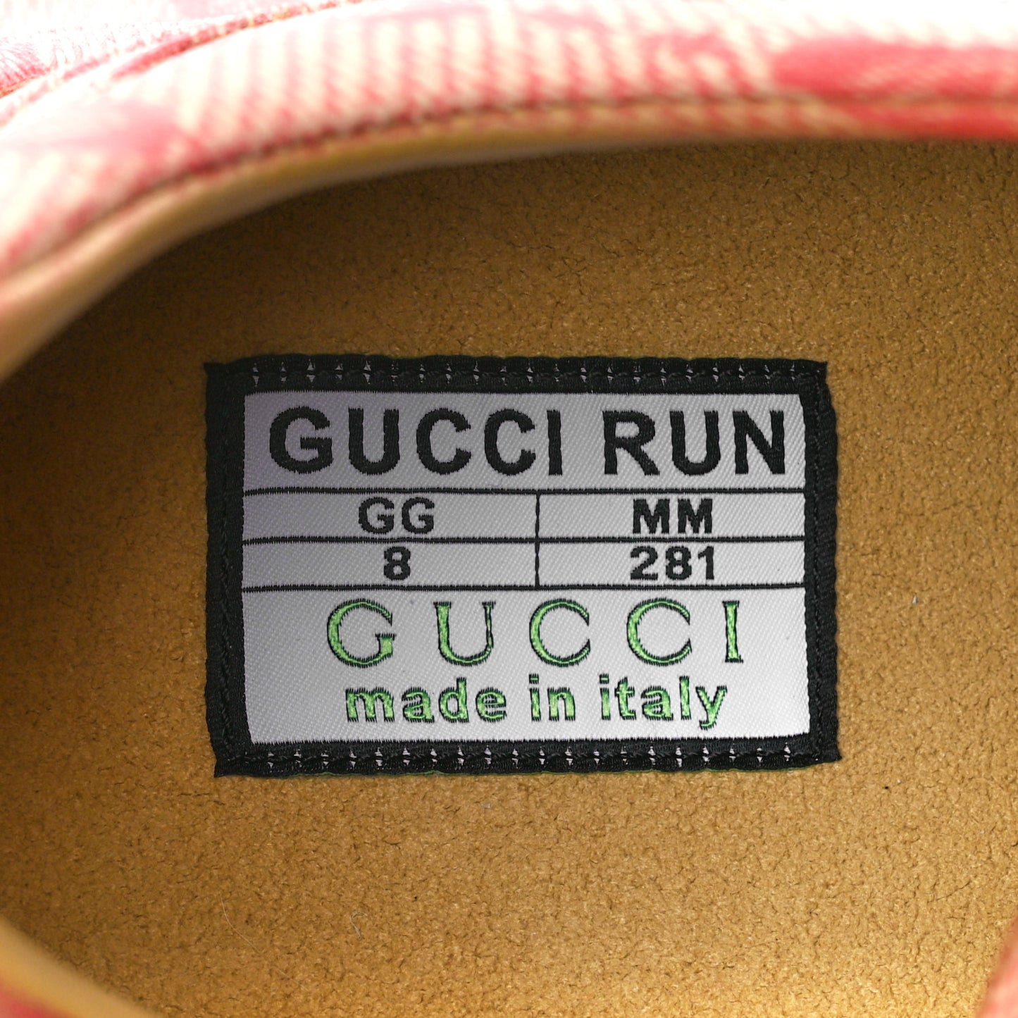 Ultralight Plume Calfskin Monogram Printed Mens Gucci Run Sneakers 8 Beige Hibiscus Red