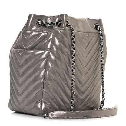 Chanel Iridescent Calfskin Chevron Small Urban Spirit Drawstring Bag Silver 2 of 17