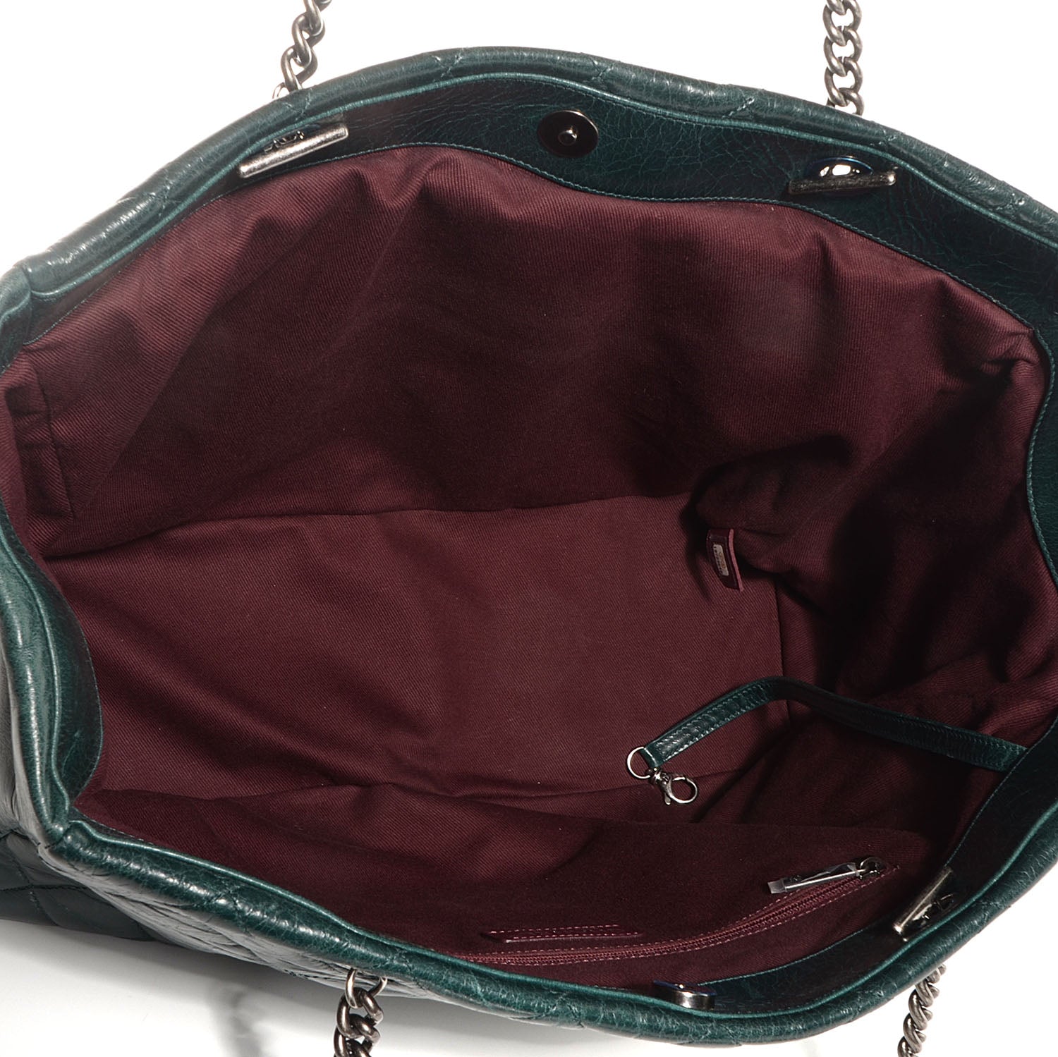 Chanel Glazed Calfskin Quilted Duo Color Large Tote Dark Green 5 of 7