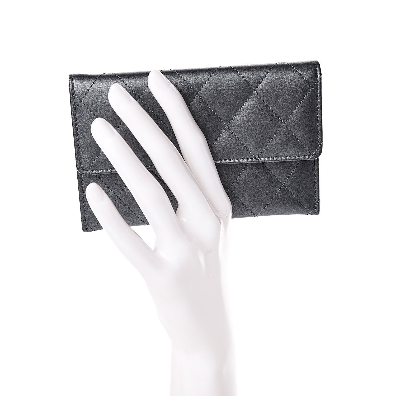 Chanel Metallic Lambskin Quilted Card Holder Dark Grey 2 of 7