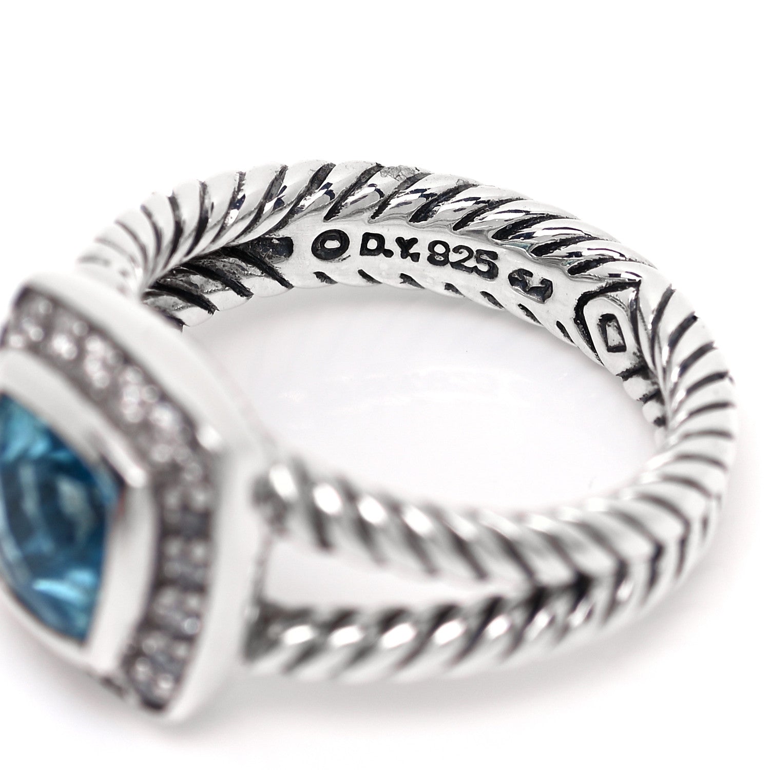 David Yurman Sterling Silver Diamond Blue Topaz 7mm Petite Albion Ring 49 5 4 of 5