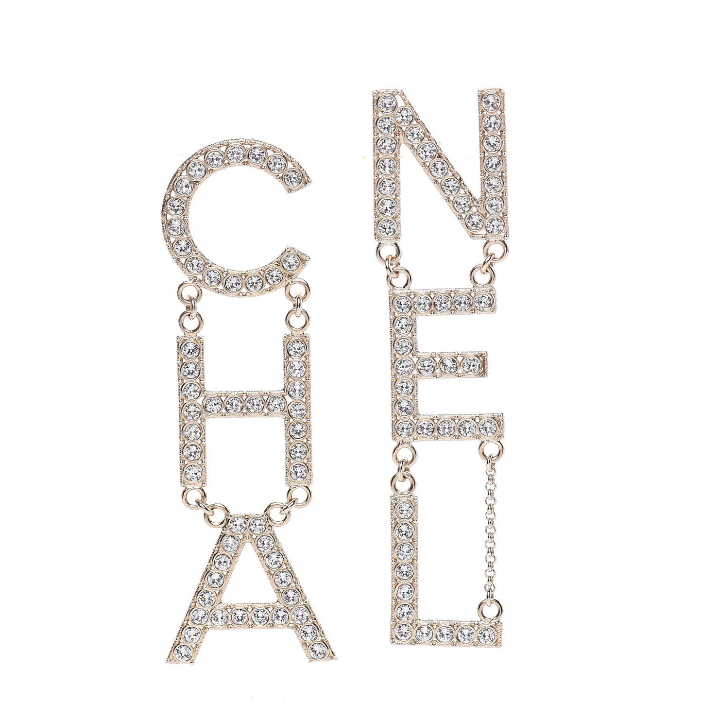 Crystal Cha-Nel Logo Drop Earrings Gold