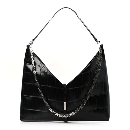 Givenchy Calfskin Crocodile Embossed Large Cut Out Shoulder Bag Black 1 of 8