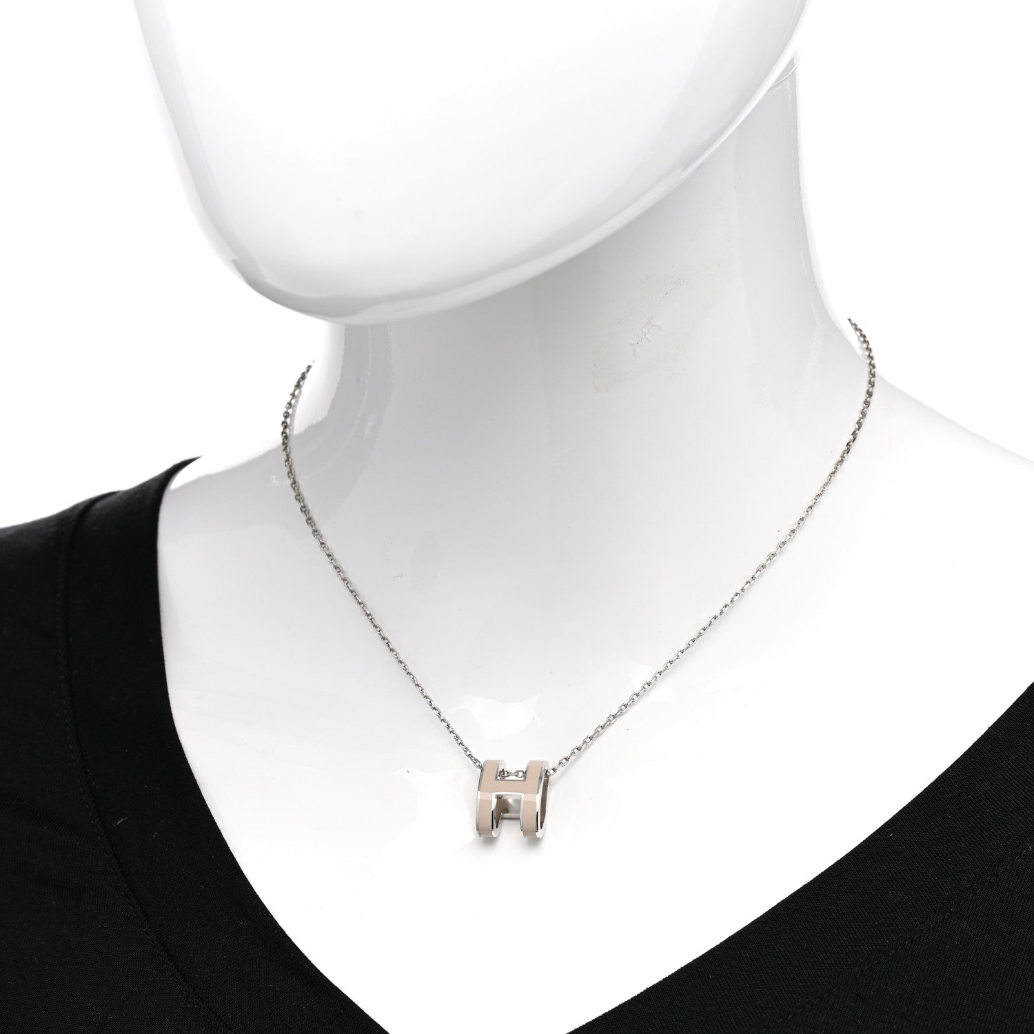 Hermes Lacquered Palladium Pop H Pendant Necklace Marron Glace 2 of 7
