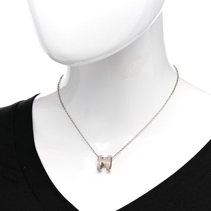 Hermes Lacquered Palladium Pop H Pendant Necklace Marron Glace 2 of 7