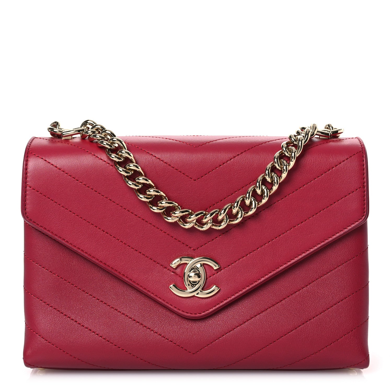 Chanel Calfskin Chevron Stitched Small Coco Flap Bag Red 1 of 15