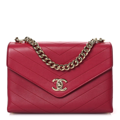 Chanel Calfskin Chevron Stitched Small Coco Flap Bag Red 1 of 15