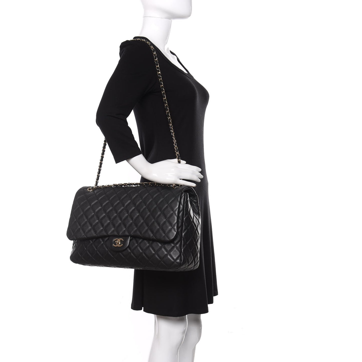 Metallized Calfskin Quilted Small XXL Travel Flap Bag Black