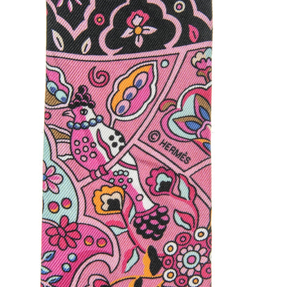 Hermes Silk Au Pays Des Oiseaux Fleurs Twilly Rose Vif Rouge Vert 5 of 5
