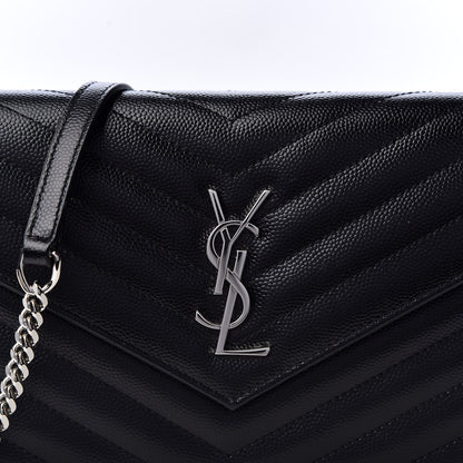 Saint Laurent Grain De Poudre Matelasse Chevron Monogram Envelope Chain Wallet Black 9 of 9