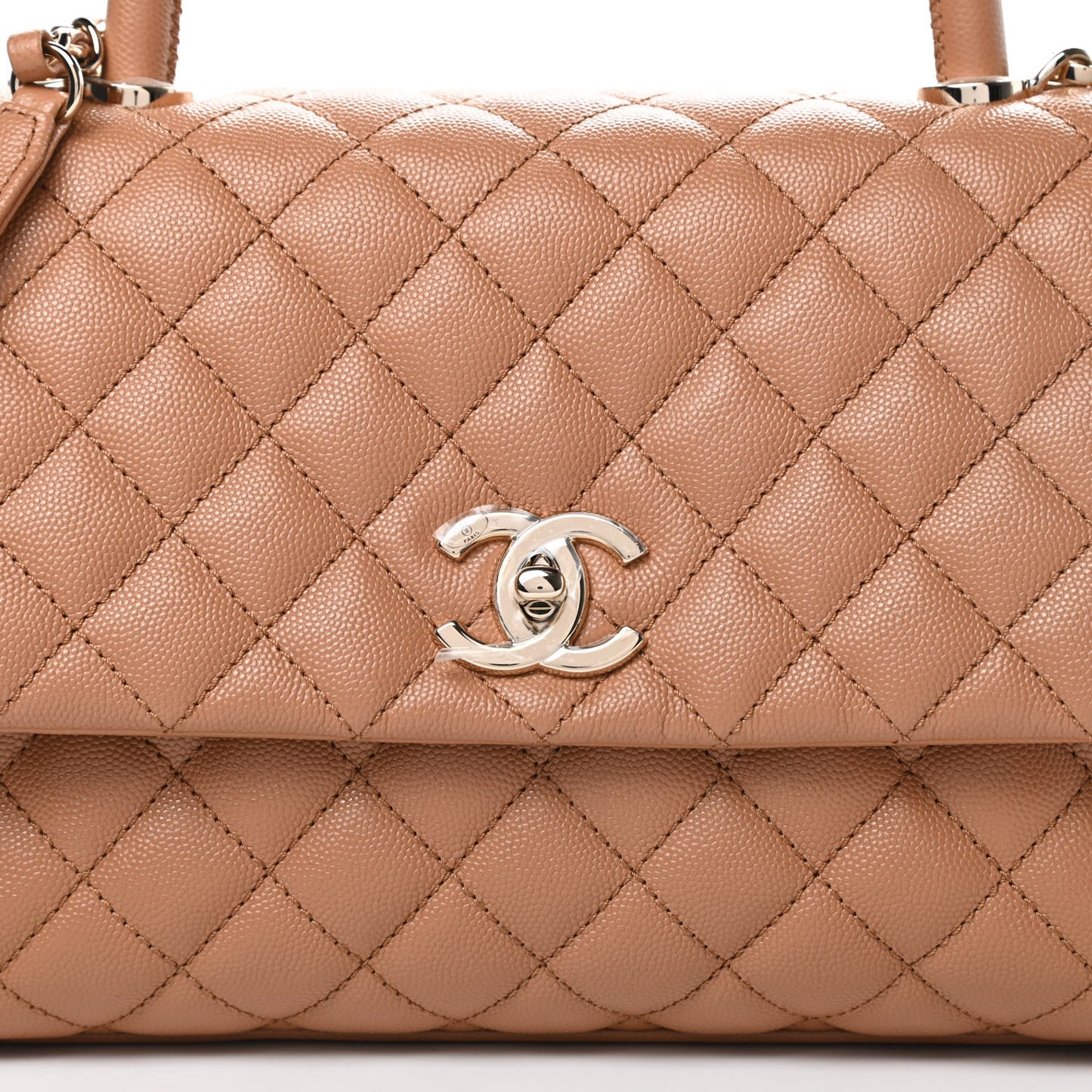 Caviar Quilted Small Coco Handle Flap Brown