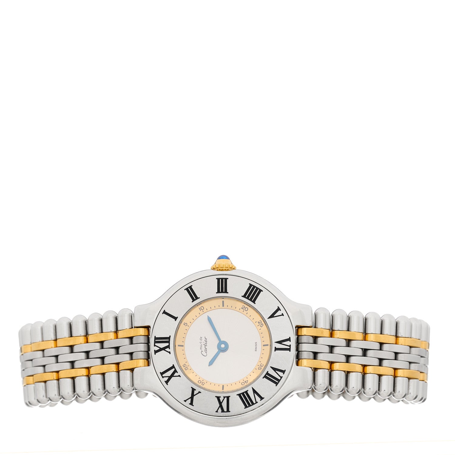 Cartier Stainless Steel 18K Yellow Gold 28mm Must De 21 Bullet Link Quartz Watch 2 of 4