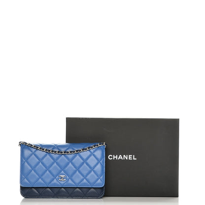 Chanel Lambskin Quilted Tri-Color Wallet On Chain WOC Dark Blue 9 of 9