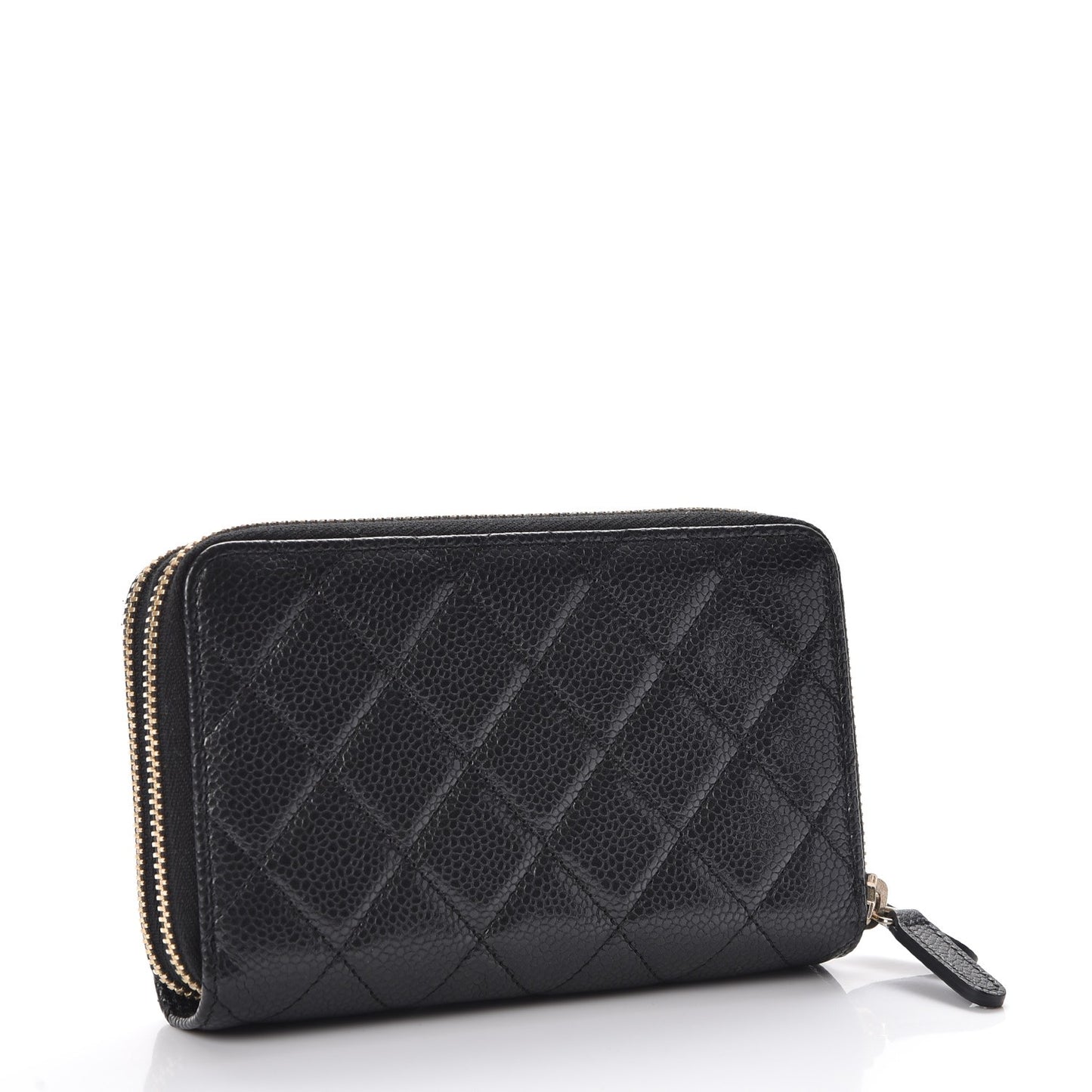 Caviar Quilted Large Zip Around Wallet Black