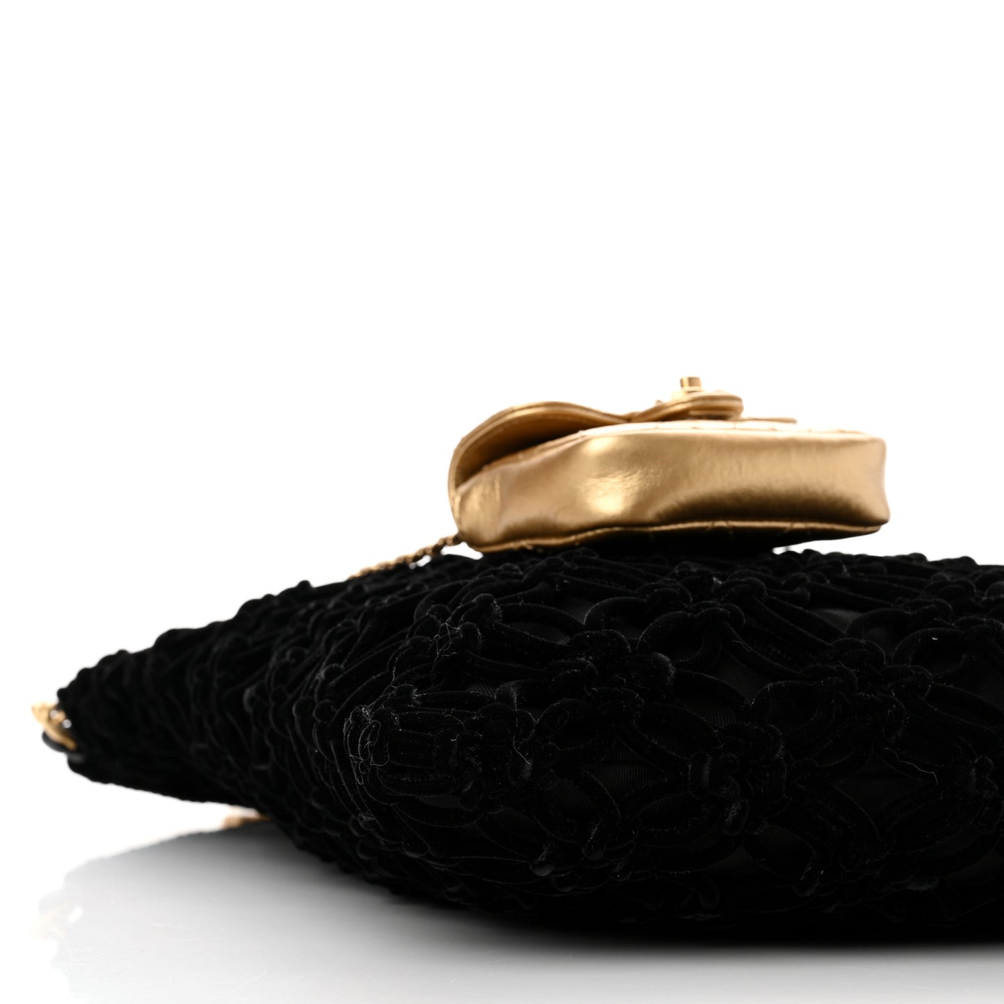 Braided Velvet Metallic Lambskin Precious Net Tote Black