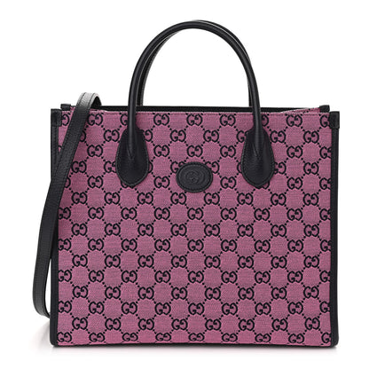 Gucci Monogram Multicolor Textured Dollar Calfskin Small Retro Interlocking G Tote Bag Pink Blue 1 of 10