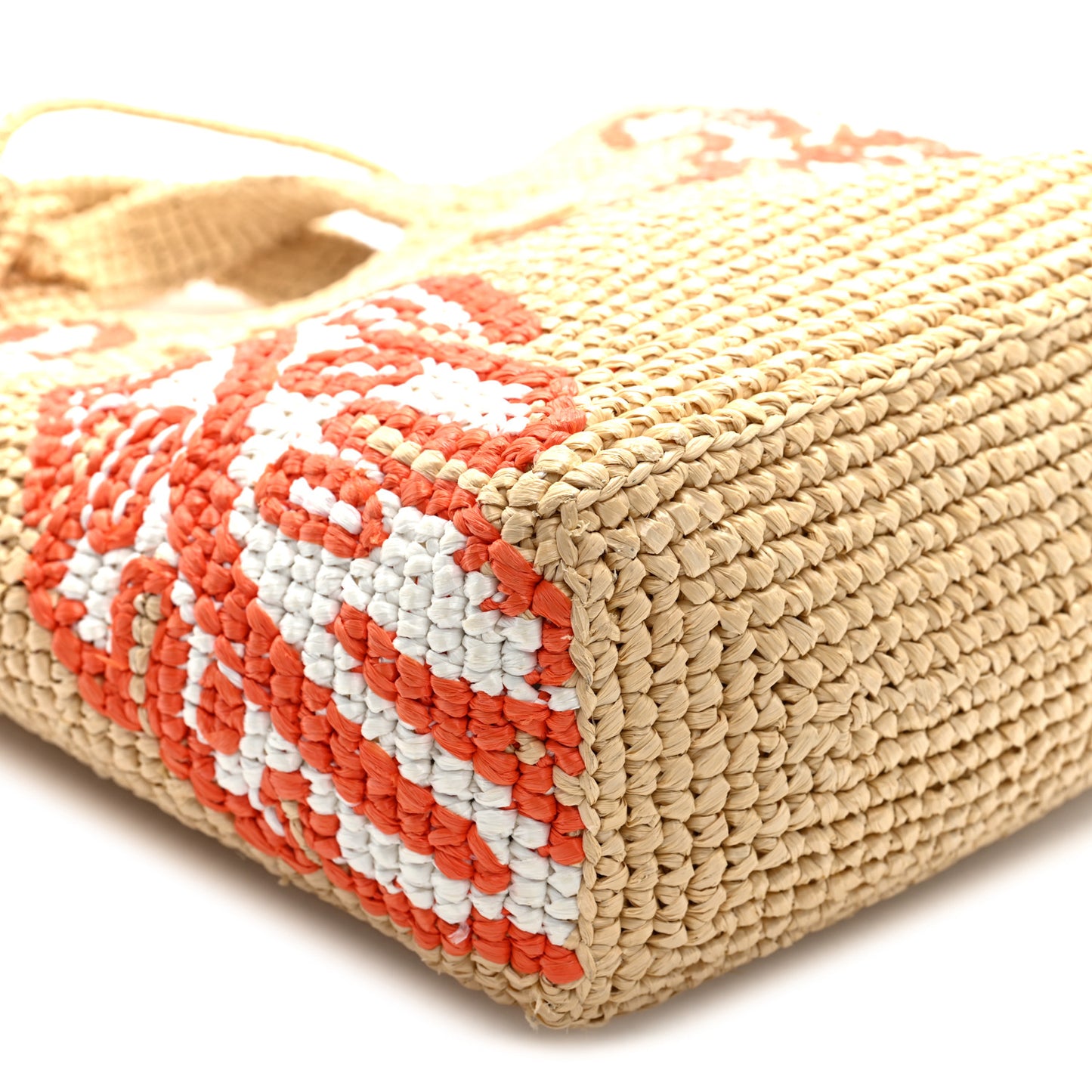 Yarn Raffia Effect Crochet Embroidered Floral Logo Tote Naturale Aranci
