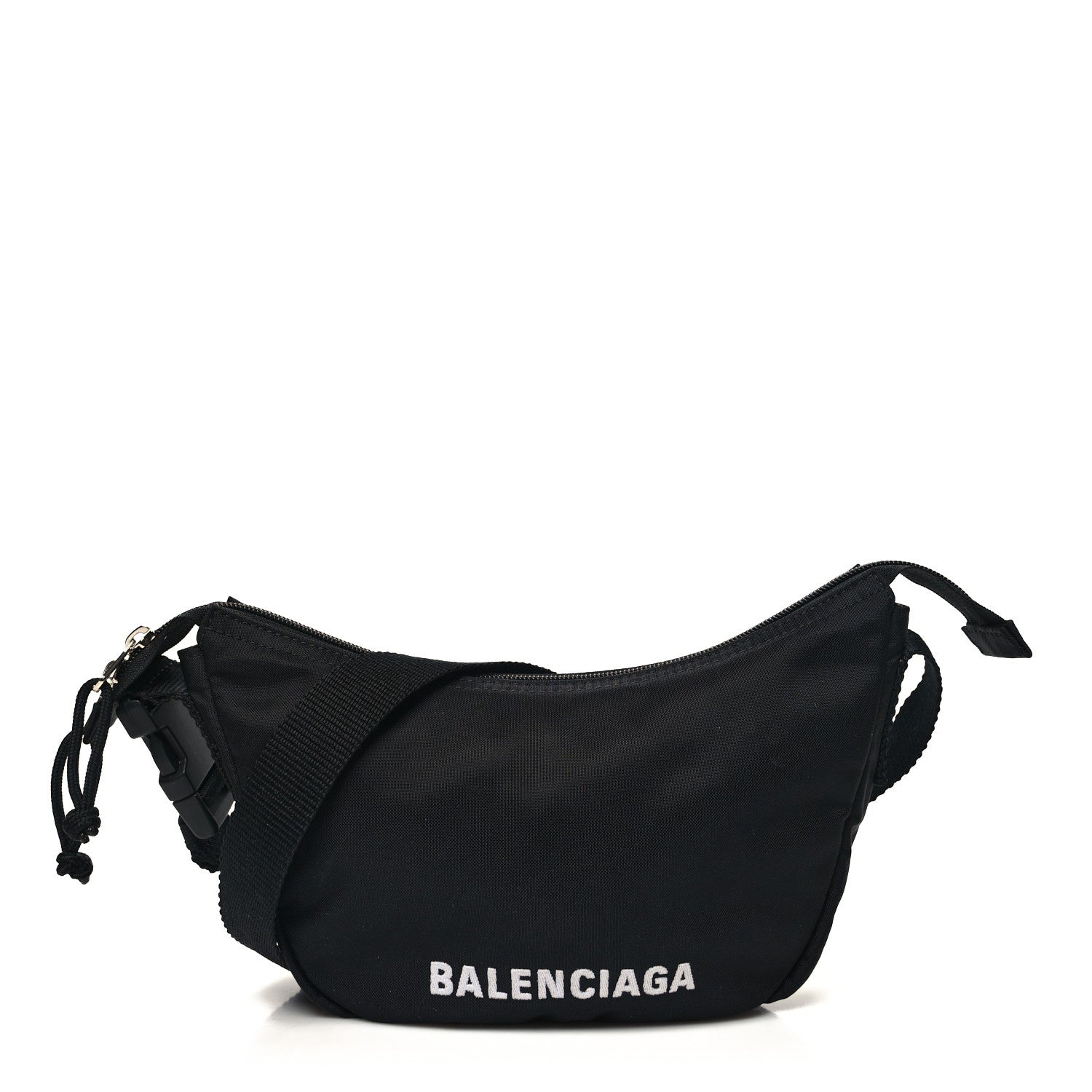 Balenciaga Recycled Sport Nylon Logo Embroidered Wheel Sling Bag Black White 1 of 9