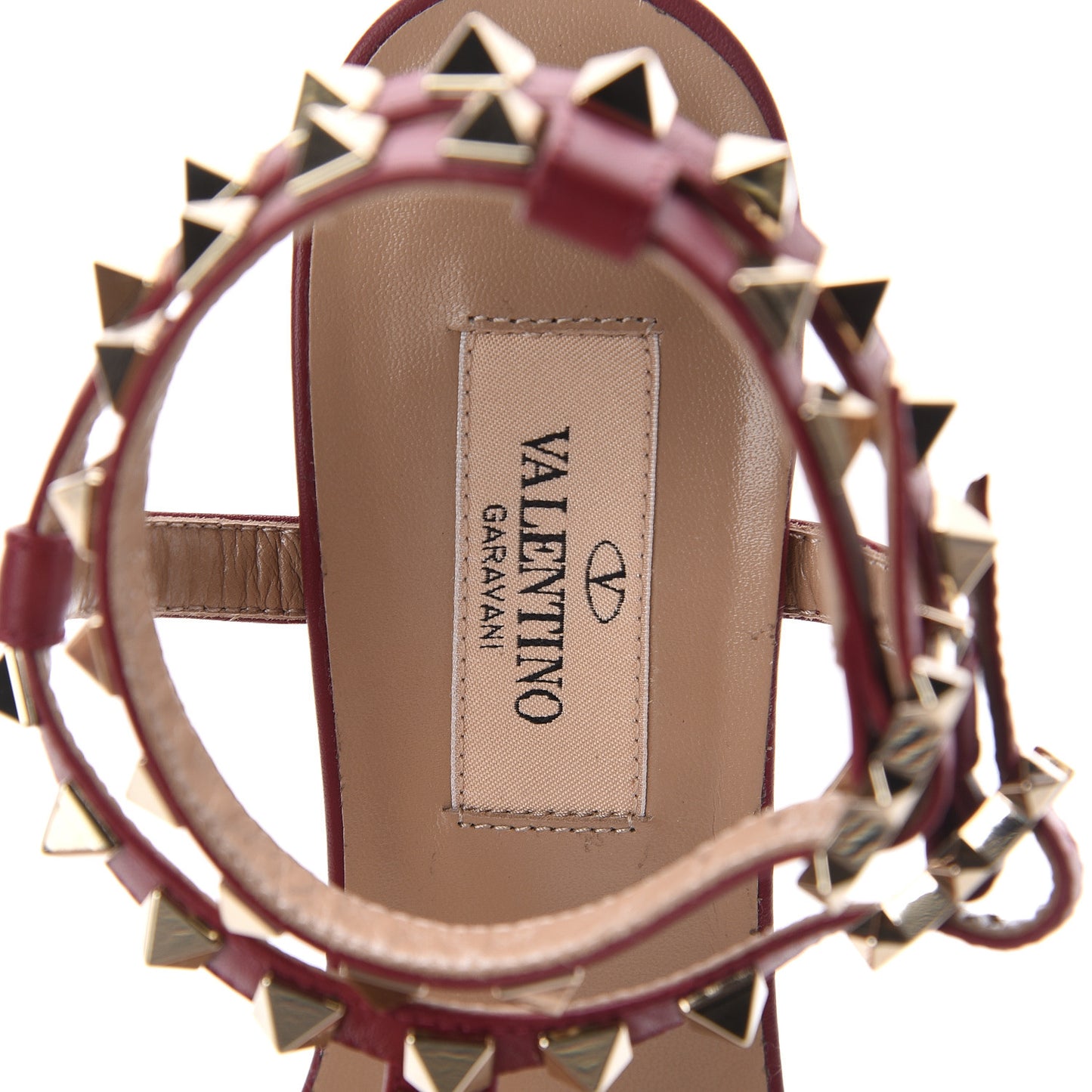 Calfskin Rockstud Ankle T-Strap 60mm Sandals 36 Rubino