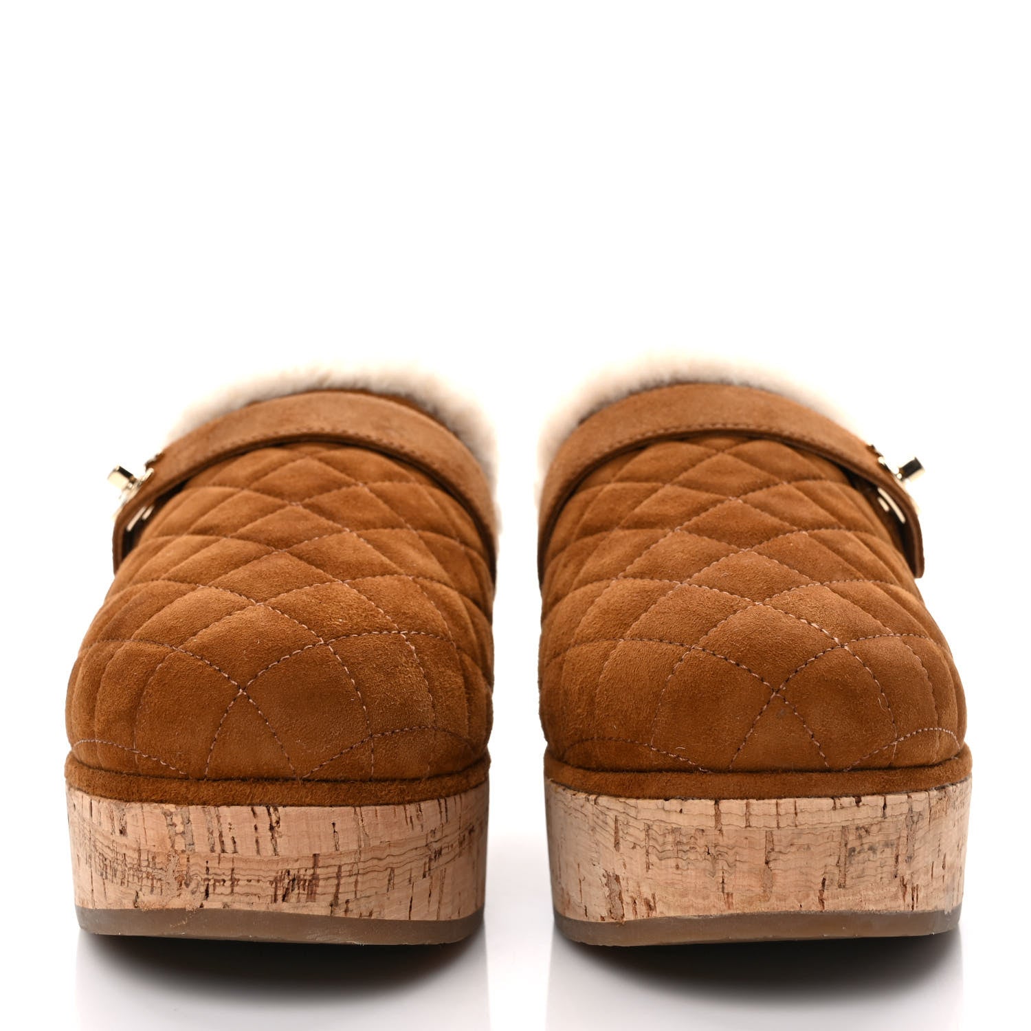Chanel Suede Calfskin Shearling Turn Lock Clogs 39 Brown 2 of 8