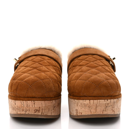 Chanel Suede Calfskin Shearling Turn Lock Clogs 39 Brown 2 of 8