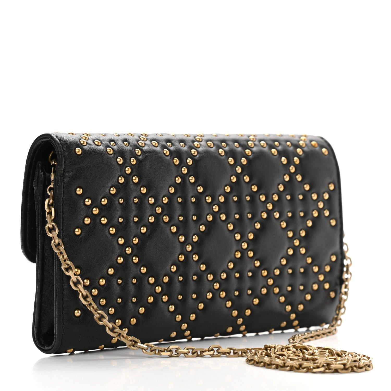 Christian Dior Lambskin Cannage Studded Dioraddict Wallet on Chain Black 3 of 11