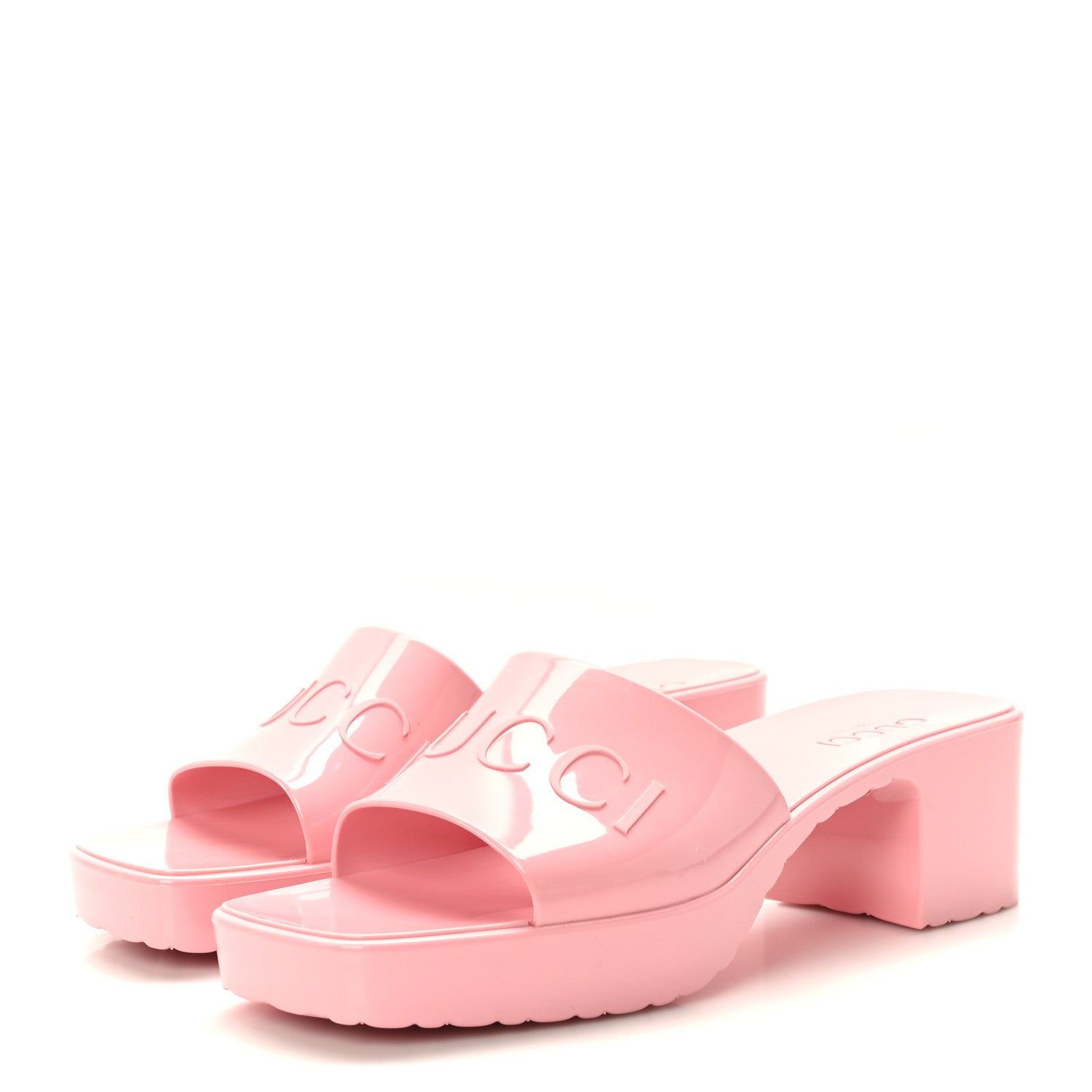 Gucci Rubber Gucci Logo Womens Platform 20/60mm Slide Sandals 38 Wild Rose 3 of 8