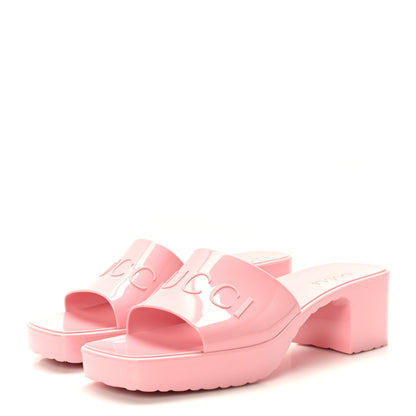 Gucci Rubber Gucci Logo Womens Platform 20/60mm Slide Sandals 38 Wild Rose 3 of 8