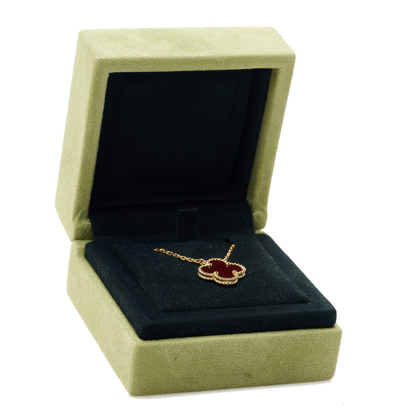 18K Yellow Gold Carnelian Vintage Alhambra Pendant Necklace