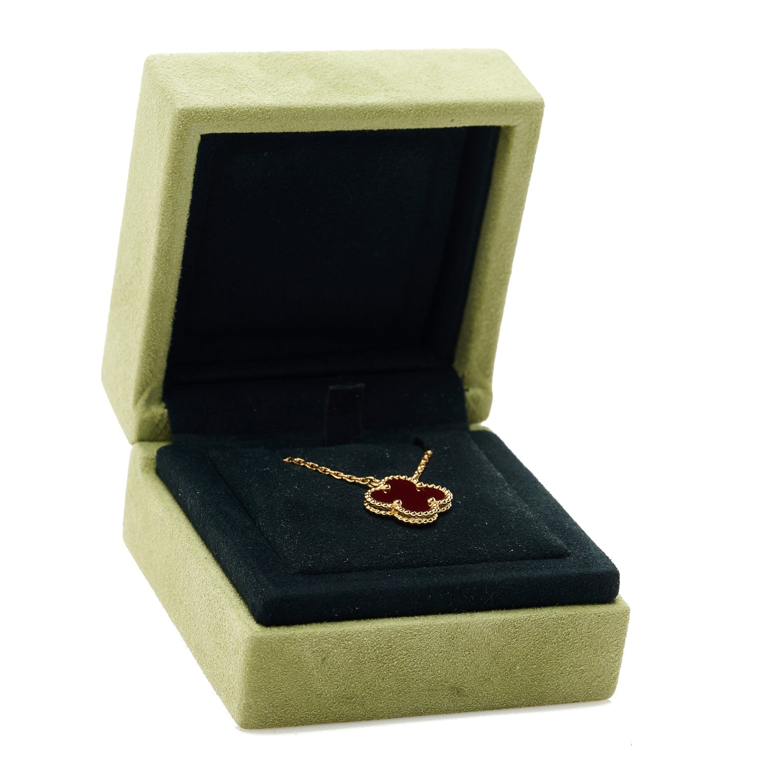 Van Cleef & Arpels 18K Yellow Gold Carnelian Vintage Alhambra Pendant Necklace 6 of 6