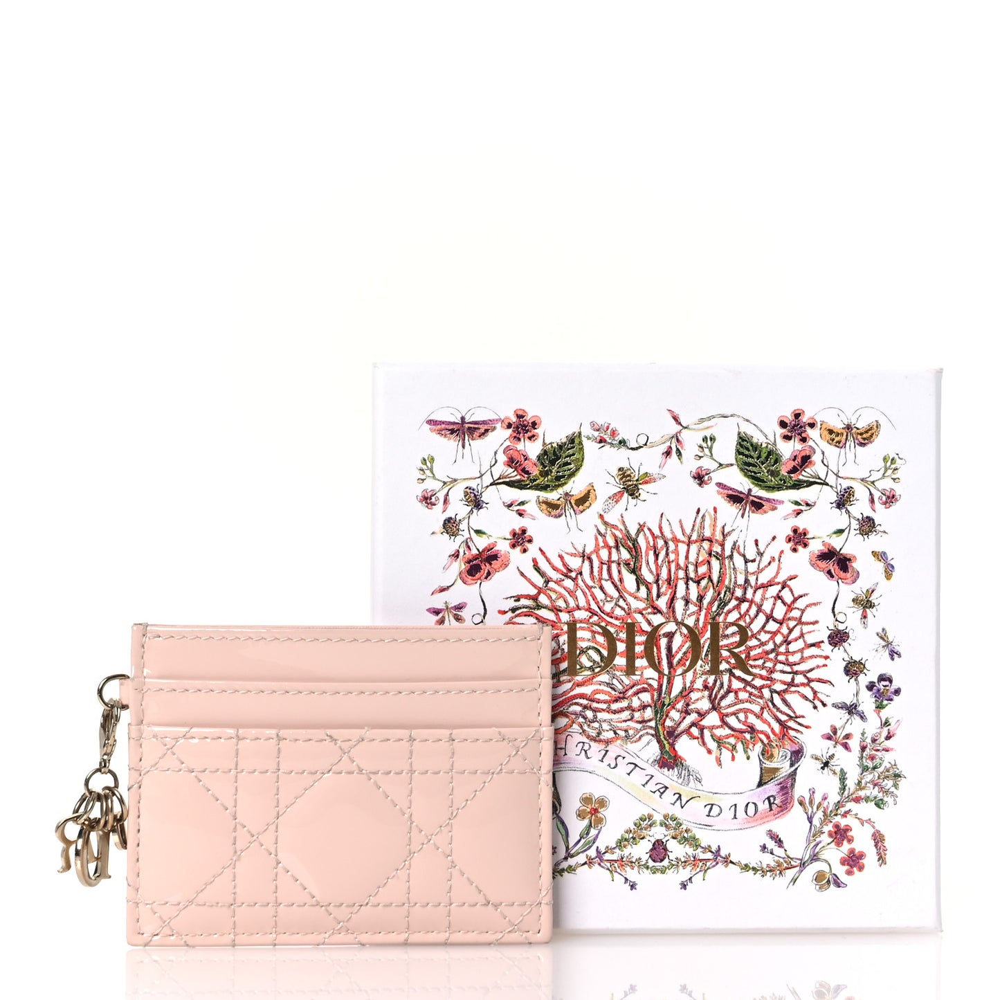 Patent Cannage Lady Dior Card Holder Powder Pink
