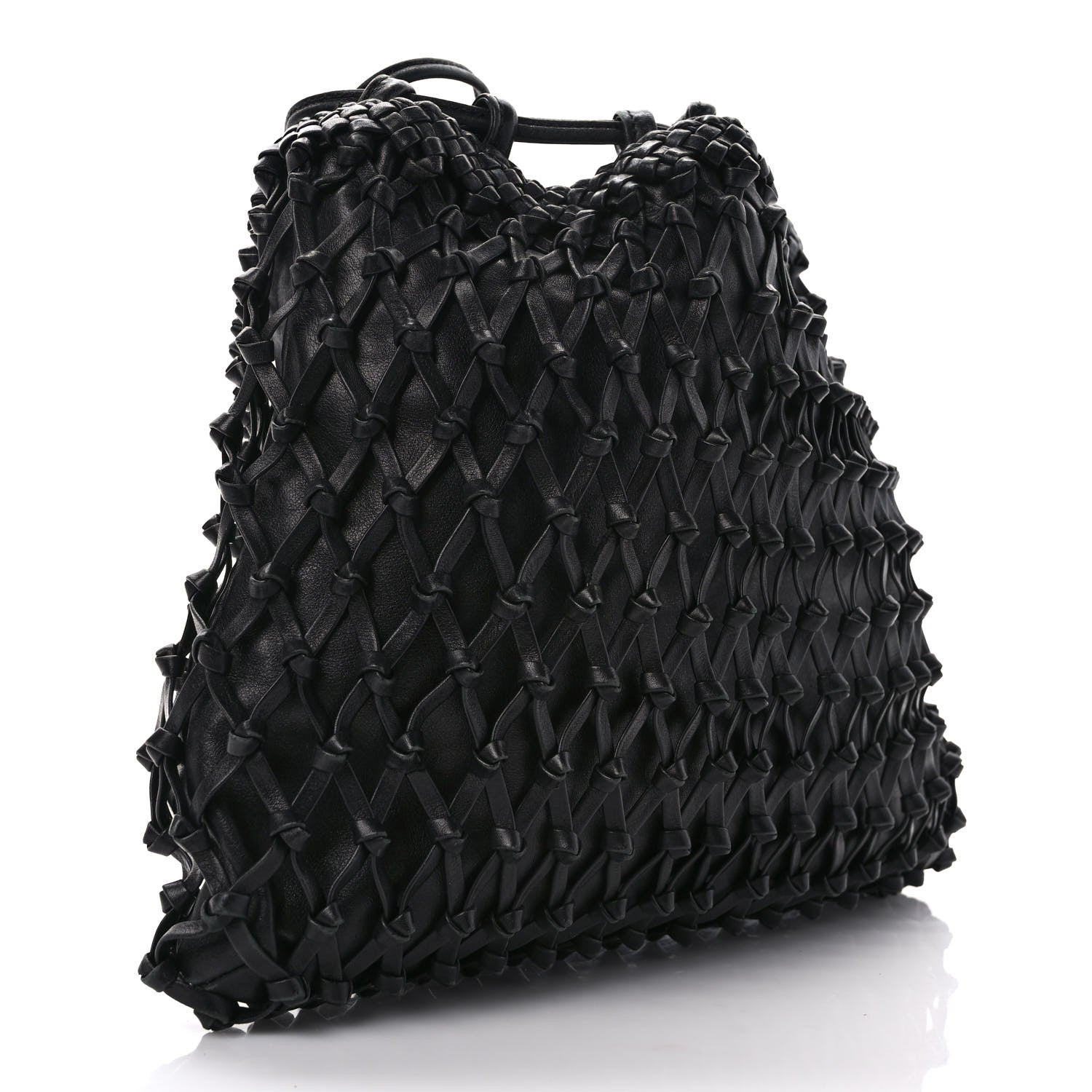 Chanel Lambskin Woven Tortoise Drawstring Pouch Bag Black 2 of 8