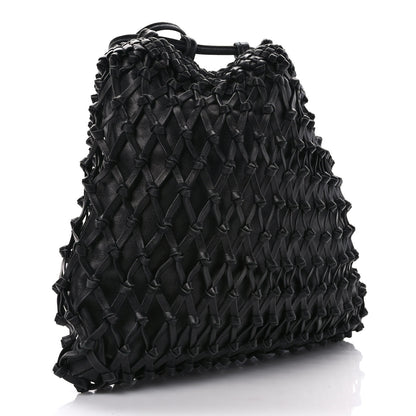 Chanel Lambskin Woven Tortoise Drawstring Pouch Bag Black 2 of 8