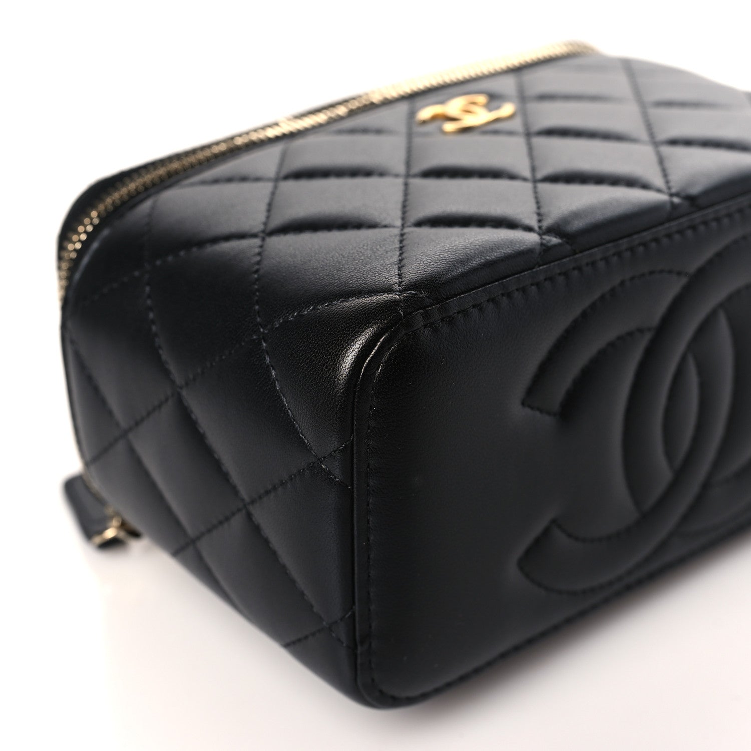Chanel Lambskin Quilted Metal Small Top Handle Vanity Case With Chain Black 8 of 9