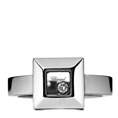 Chopard 18K White Gold Diamond Happy Diamond Square Ring 53 6.5 1 of 8