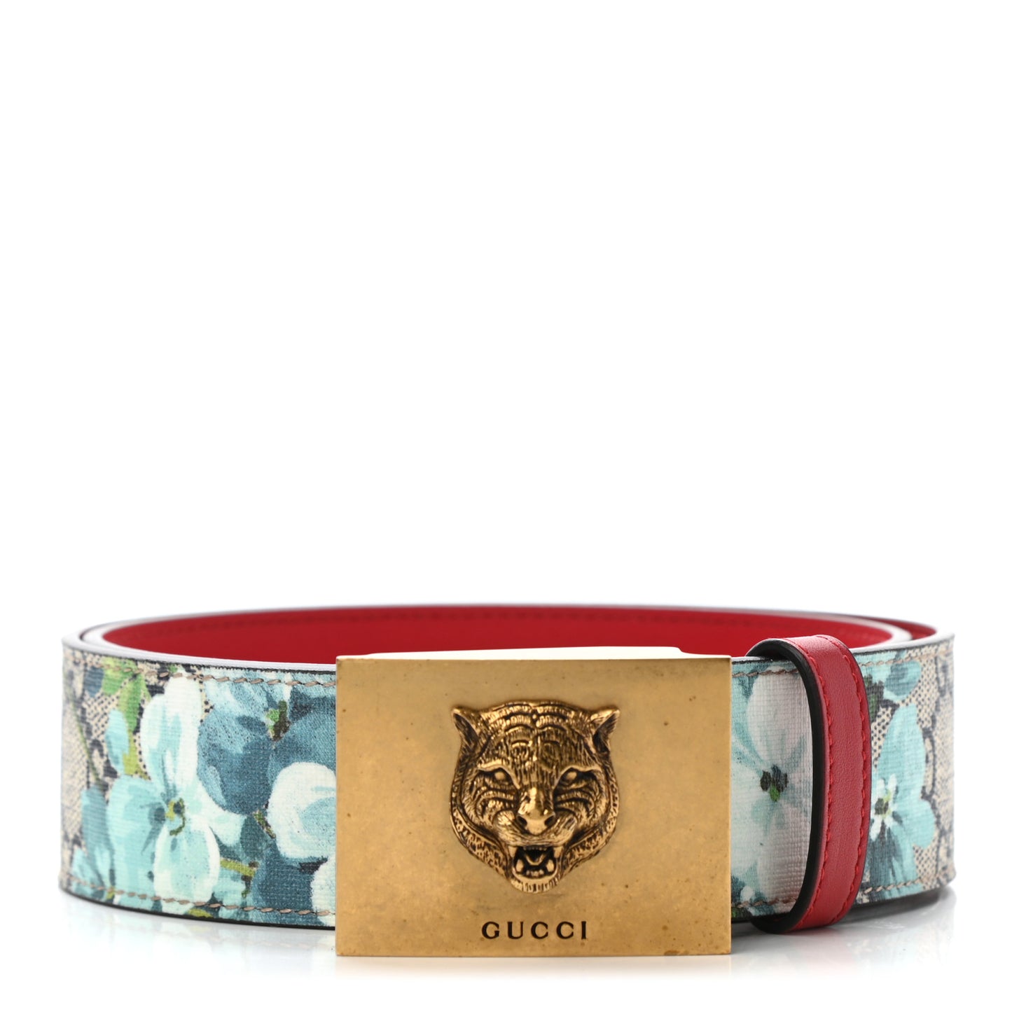 GG Plus Monogram Blooms Plaque Belt 80 32 Blue