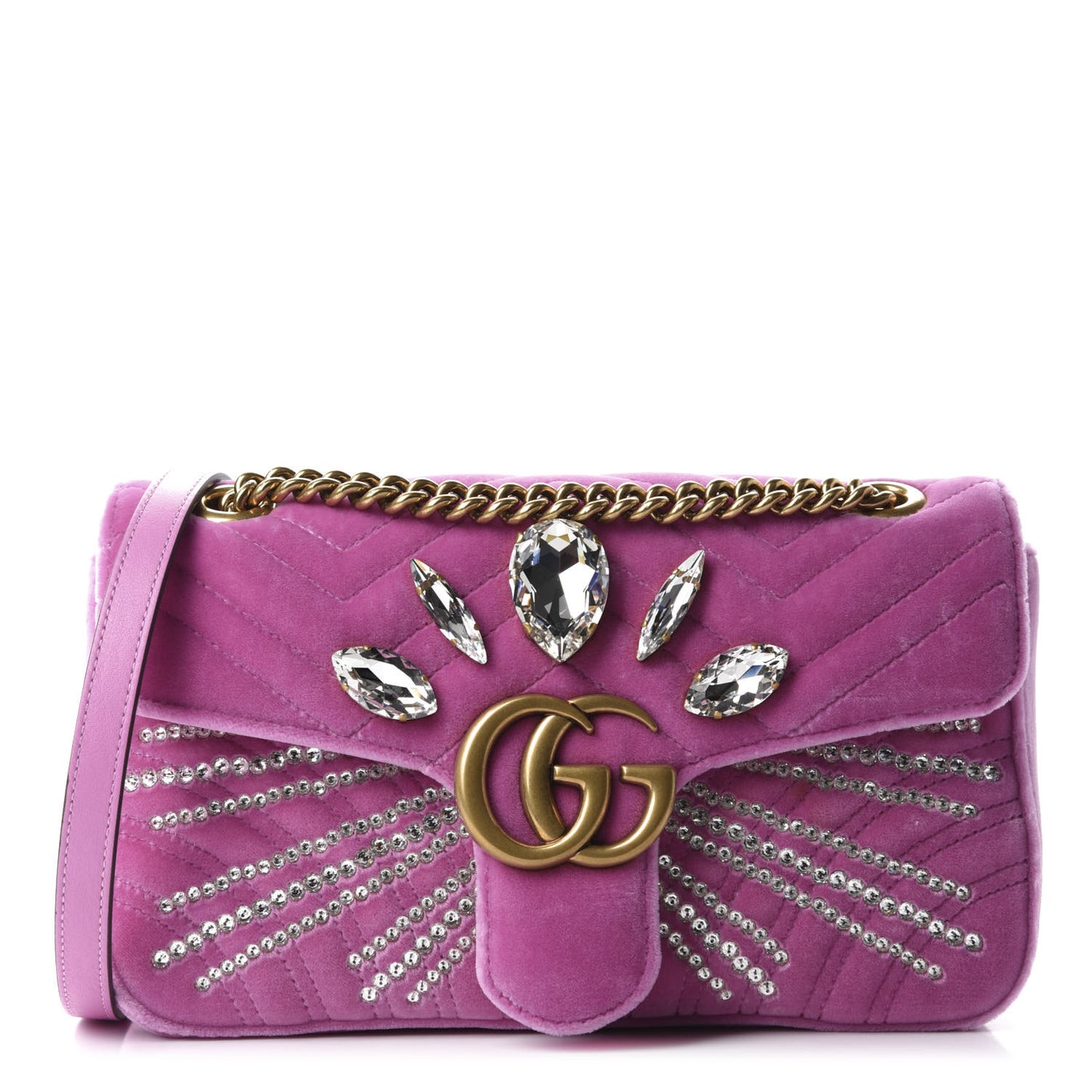 Velvet Matelasse Marquise Crystals Embroidered Small GG Marmont Shoulder Bag Malva