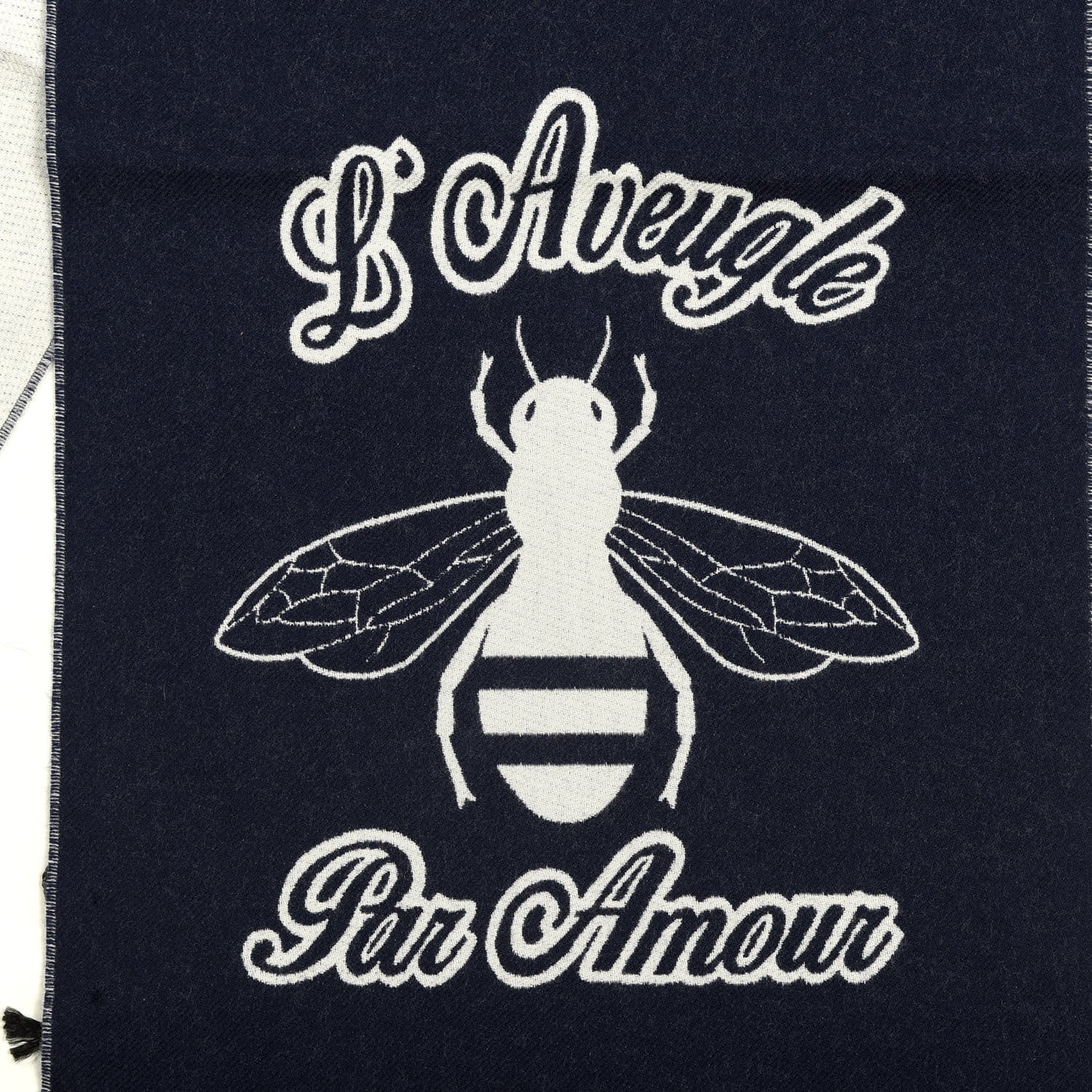 Gucci Wool L'Aveugle Par Amour Scarf Navy White 3 of 5
