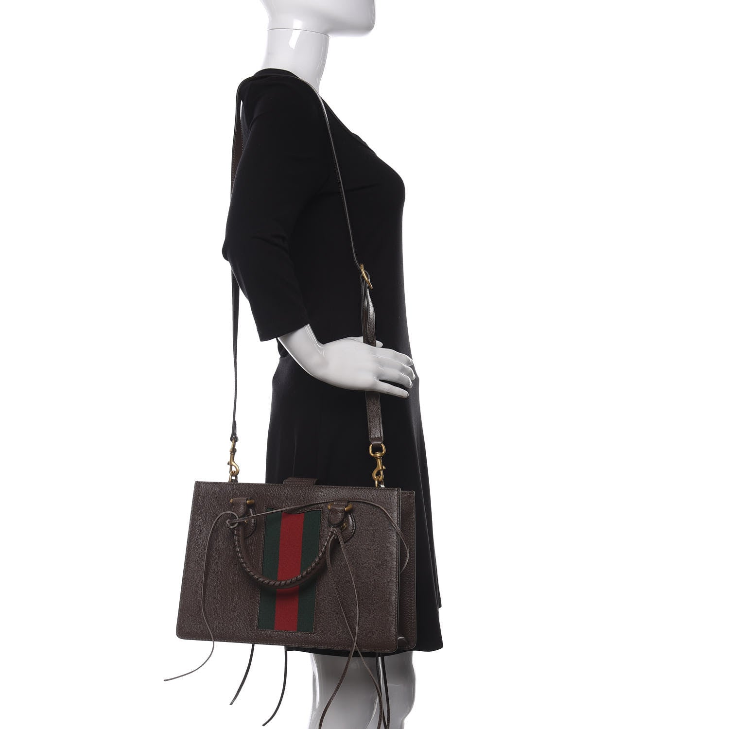Gucci Grained Calfskin Web Medium Animalier Top Handle Tote Brown 2 of 11