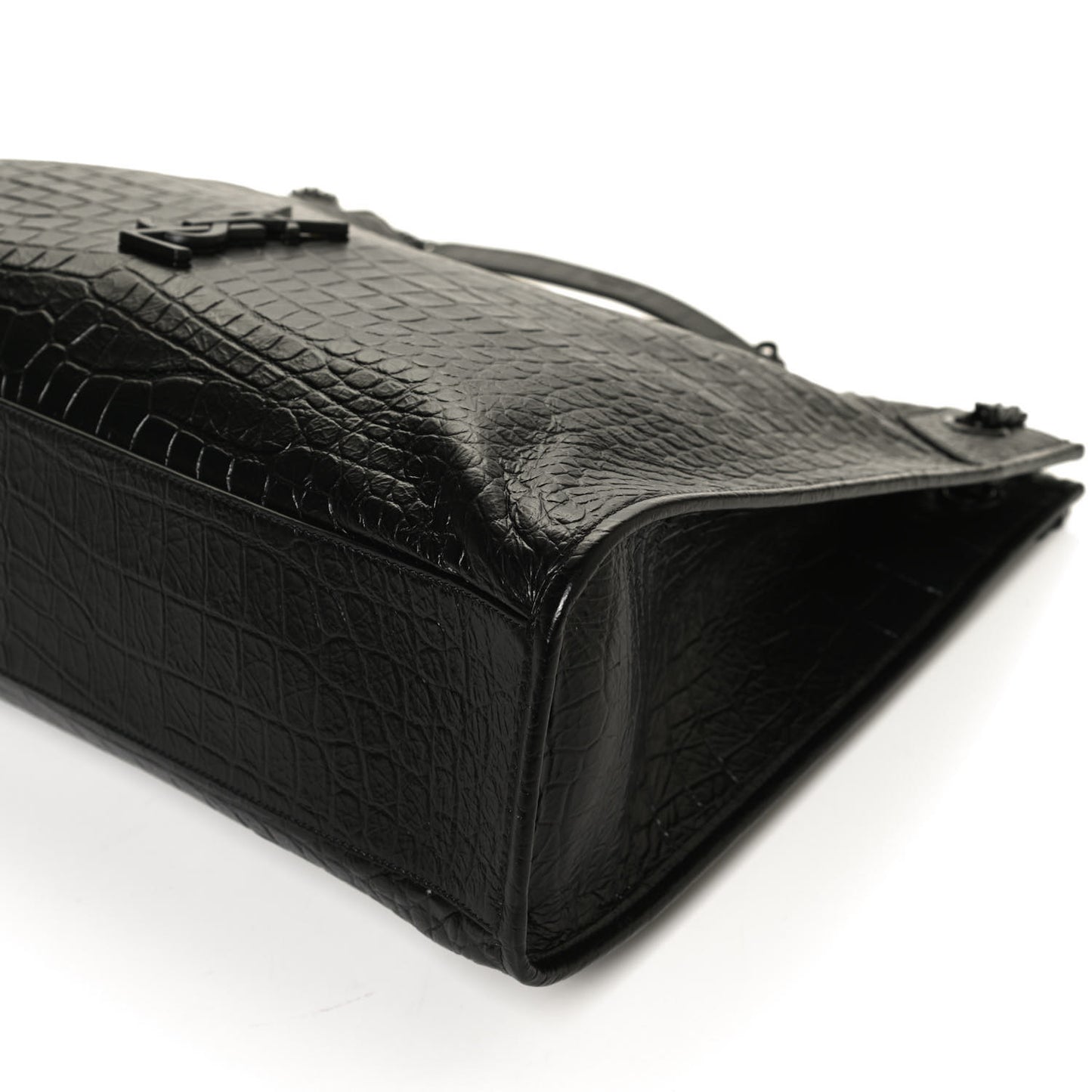 Calfskin Crocodile Embossed Monogram Large Niki Shopping Bag Black