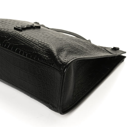 Saint Laurent Calfskin Crocodile Embossed Monogram Large Niki Shopping Bag Black 11 of 13