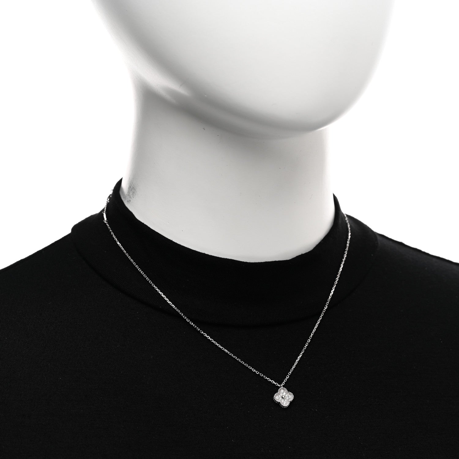 Van Cleef & Arpels 18K White Gold Diamond Sweet Alhambra Pendant Necklace 2 of 5