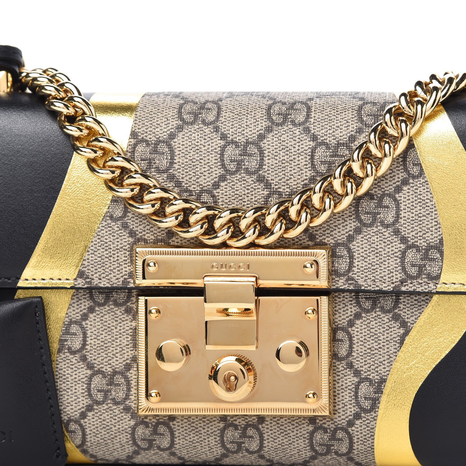 Gucci Calfskin GG Supreme Monogram Small Padlock Shoulder Bag Black Gold 10 of 10
