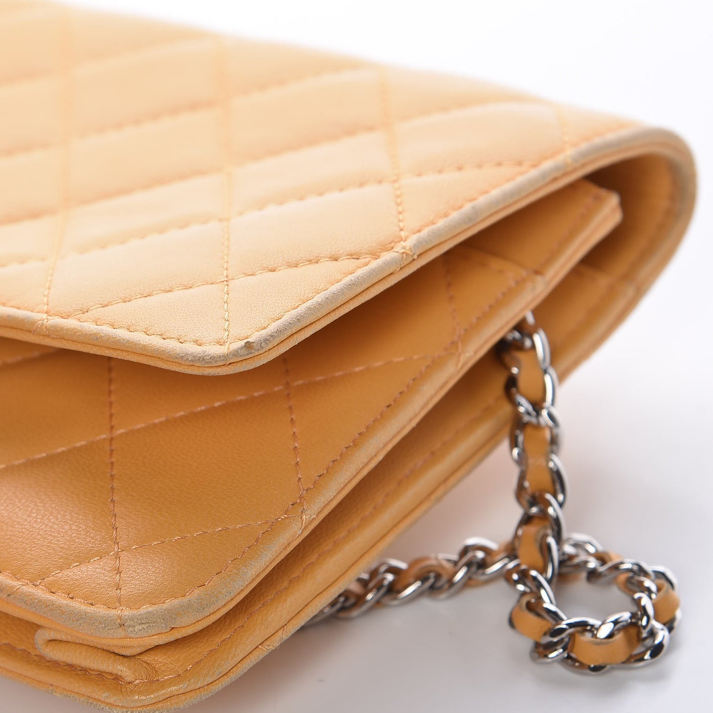 Lambskin Quilted Wallet on Chain WOC Yellow