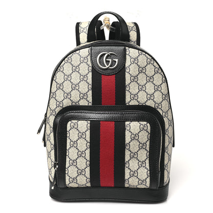 Gucci GG Supreme Monogram Textured Dollar Calfskin Web Small Ophidia Day Backpack Beige Blue Black 1 of 11